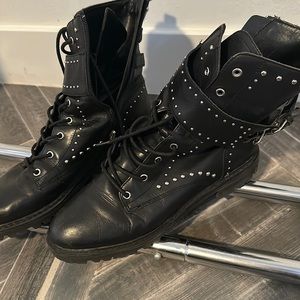 Black with silver studs moto boots